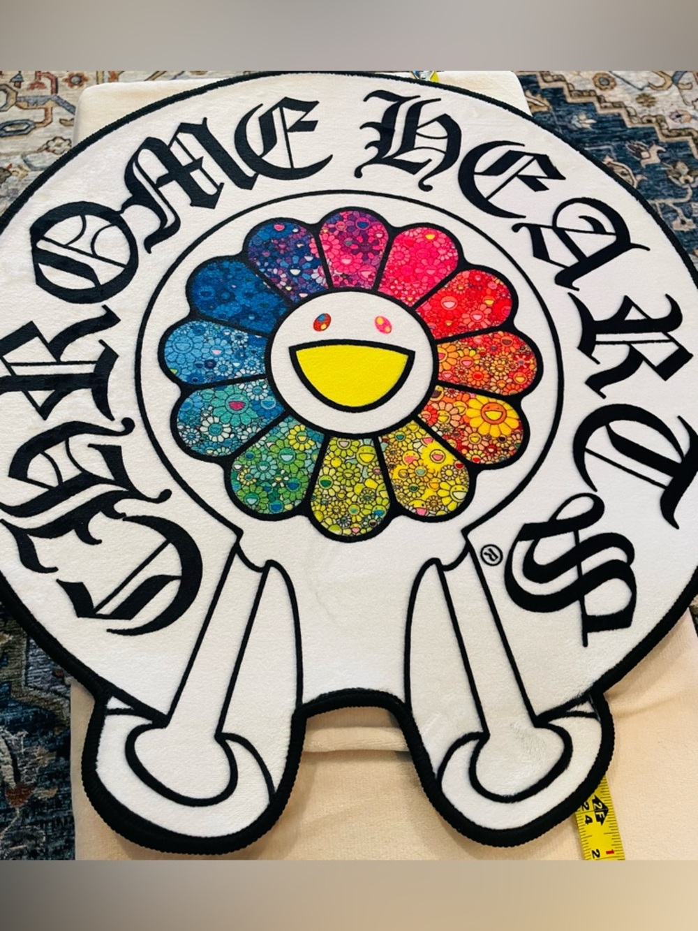 Chrome Hearts Rainbow Smiley Flower Rug in White and Multicolor
$50